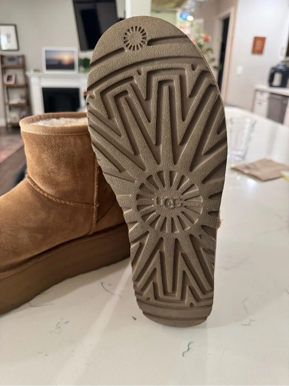 UGG Chestnut Suede Platform Short Boot